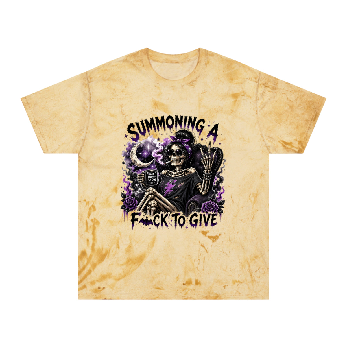 Summoning a F*ck to Give Tie-Dye T-Shirt — Gothic Skeleton Witch Graphic