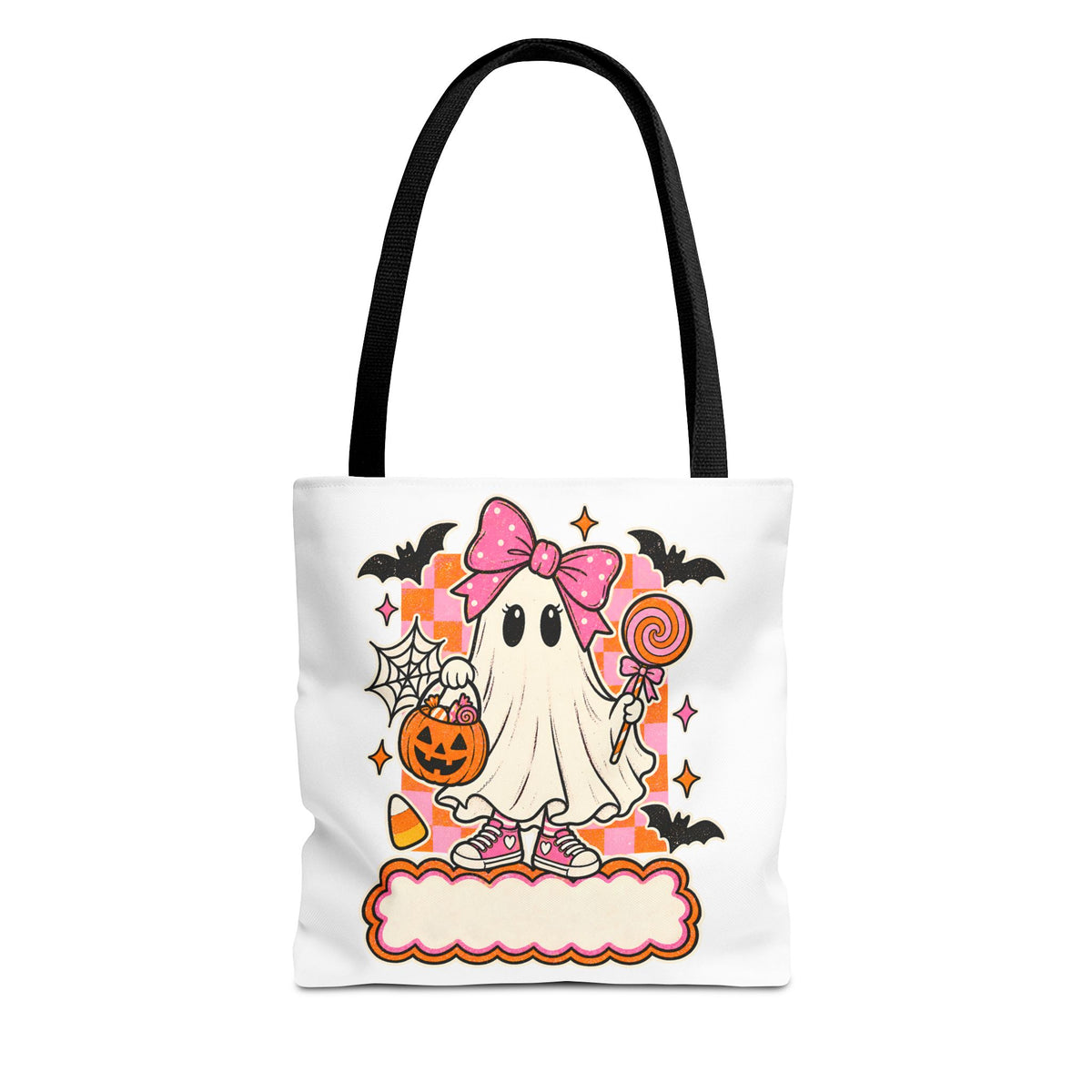 Cute Halloween Ghost Tote Bag — Pink Bow Trick-or-Treat Candy Design