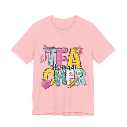 1st Grade Teacher T‑Shirt – 'Tea Cher' Cute School Staff Gift