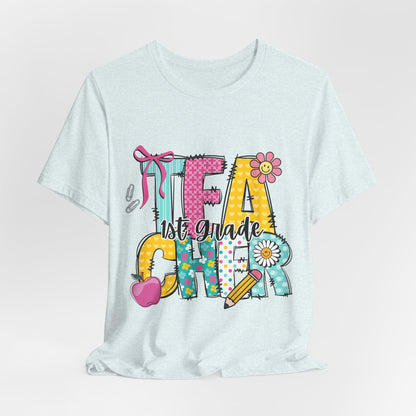 1st Grade Teacher T‑Shirt – 'Tea Cher' Cute School Staff Gift