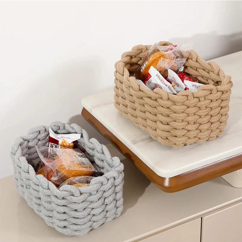 Handmade Cotton Rope Storage Sundries Clothing Cosmetic Organizer Book Toy Desktop Storages Nordic Style Home Decor