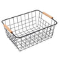 Metal Storage Basket White Black with Wood Handle Iron Wired
