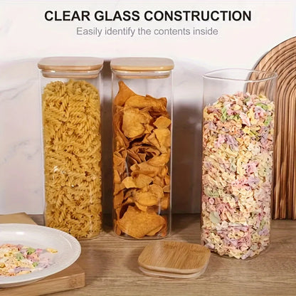 2/4-Pack 1450ml Square Glass Jars, Glass Storage Containers with Lids,