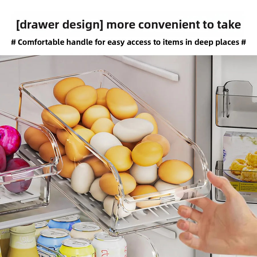 Clear Fridge Organizer, Refrigerator Organizer Bins with Handle,