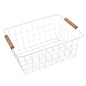 Metal Storage Basket White Black with Wood Handle Iron Wired