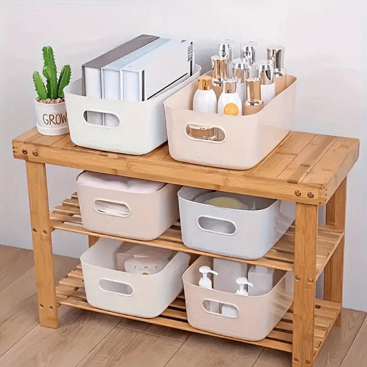4pcs Stackable Plastic Storage Bins-Durable Rectangular Organizers for