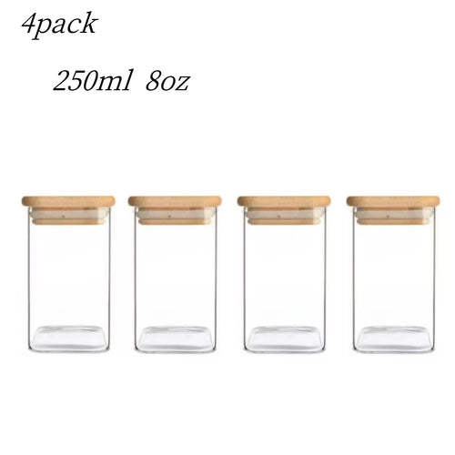 1/4/6/8/12Pcs - Square Food Storage Containers, Kitchen Spice Glass