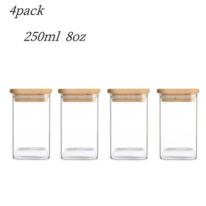 1/4/6/8/12Pcs - Square Food Storage Containers, Kitchen Spice Glass