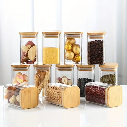 1/4/6/8/12Pcs - Square Food Storage Containers, Kitchen Spice Glass
