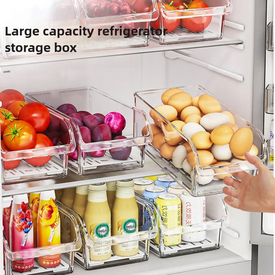 Clear Fridge Organizer, Refrigerator Organizer Bins with Handle,
