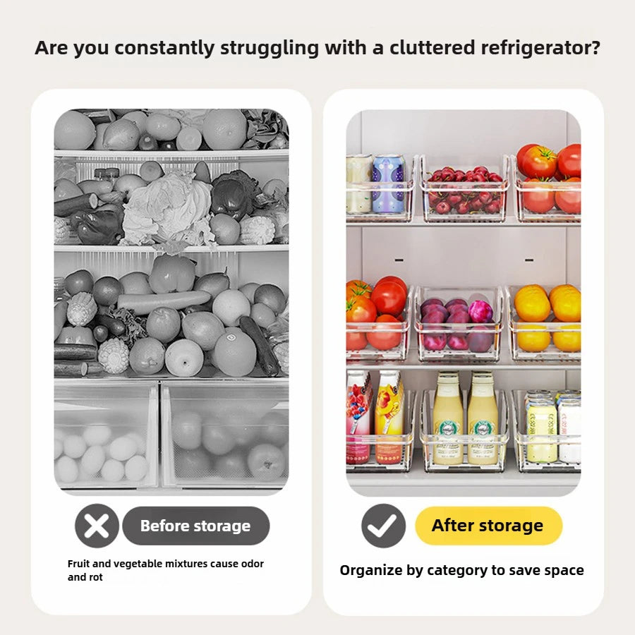 Clear Fridge Organizer, Refrigerator Organizer Bins with Handle,