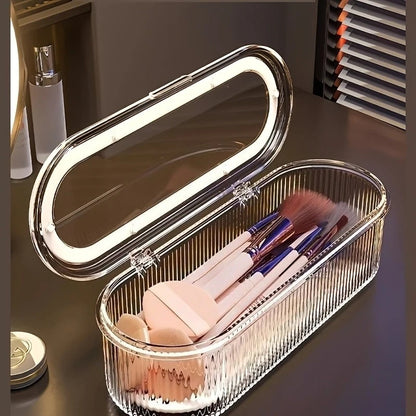 1pc Transparent Makeup Brush Organizer with Lid Cosmetic Brush Storage