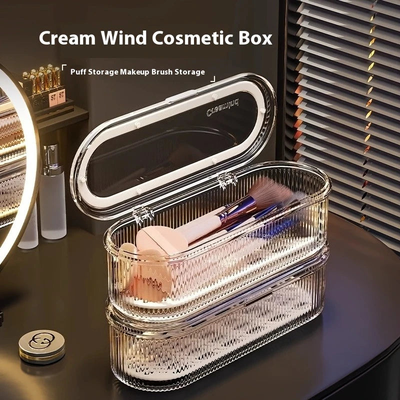 1pc Transparent Makeup Brush Organizer with Lid Cosmetic Brush Storage