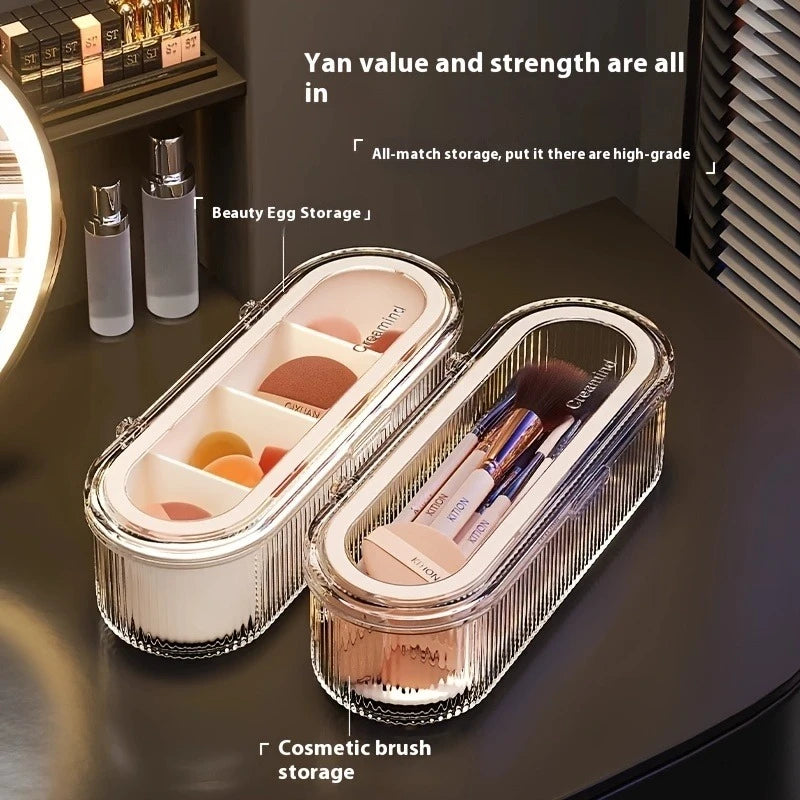 1pc Transparent Makeup Brush Organizer with Lid Cosmetic Brush Storage
