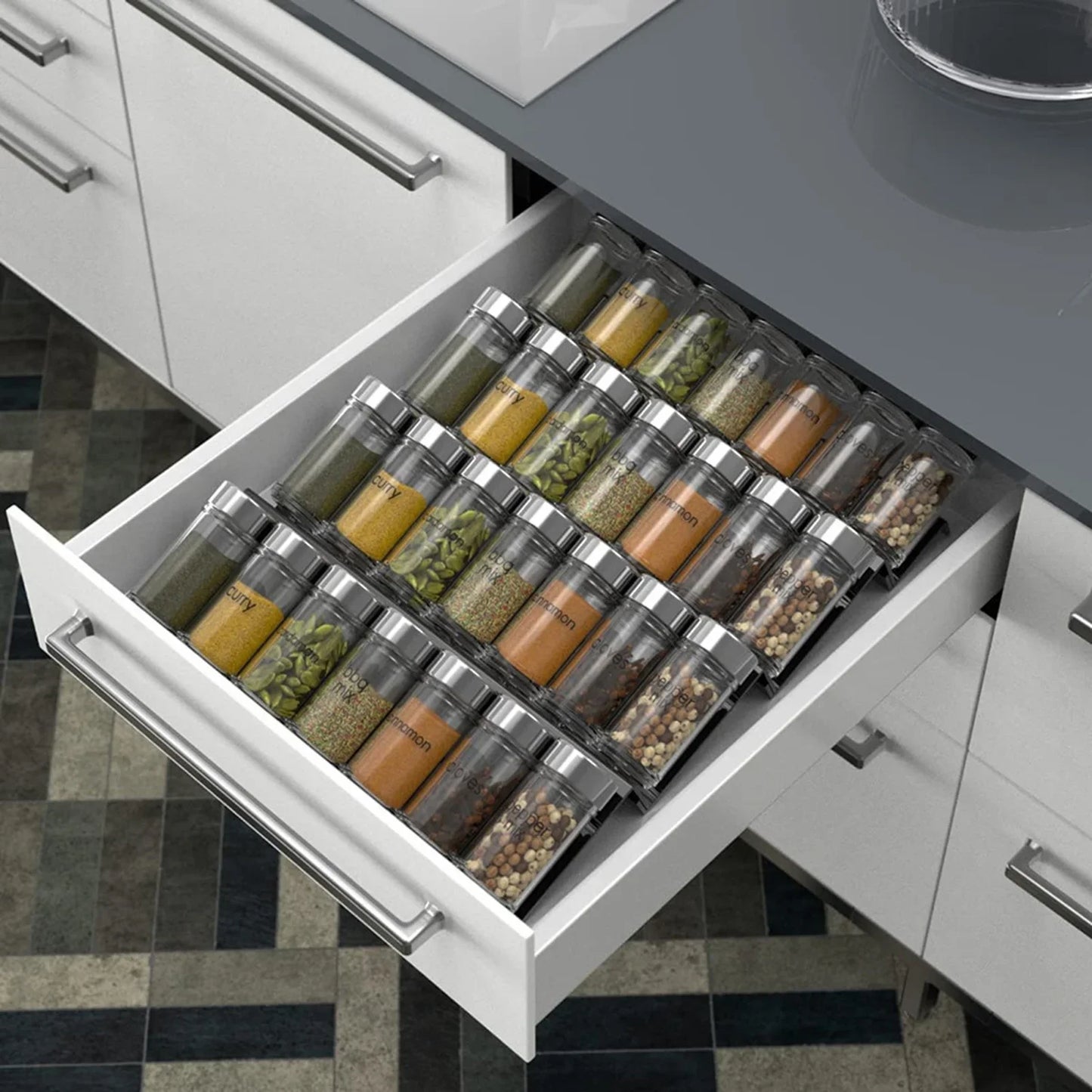 4-Tier Drawer Spice Organizer Expandable Acrylic Spice Rack Tray