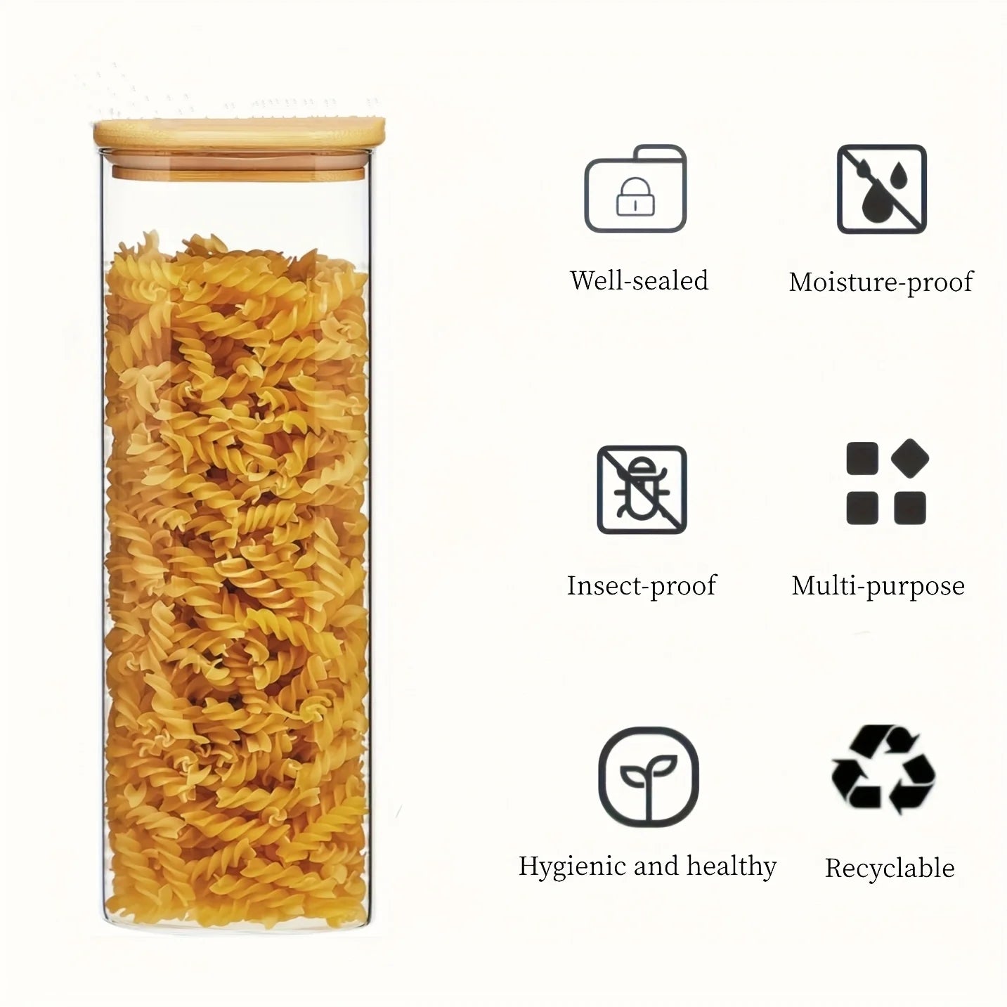 2/4-Pack 1450ml Square Glass Jars, Glass Storage Containers with Lids,