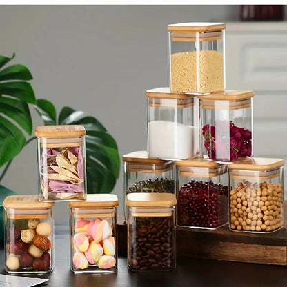 1/4/6/8/12Pcs - Square Food Storage Containers, Kitchen Spice Glass