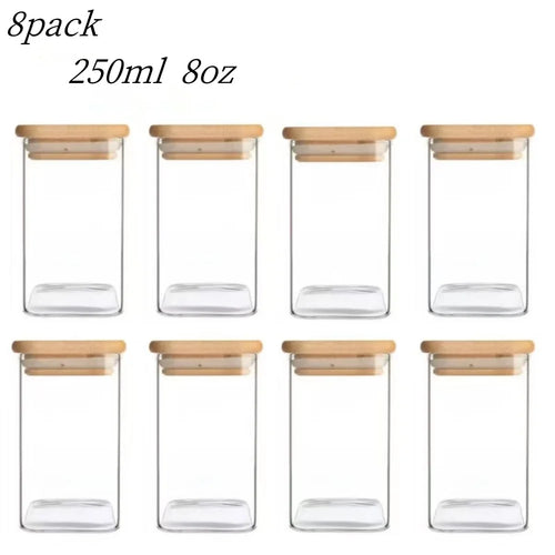 1/4/6/8/12Pcs - Square Food Storage Containers, Kitchen Spice Glass