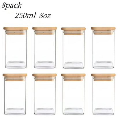 1/4/6/8/12Pcs - Square Food Storage Containers, Kitchen Spice Glass