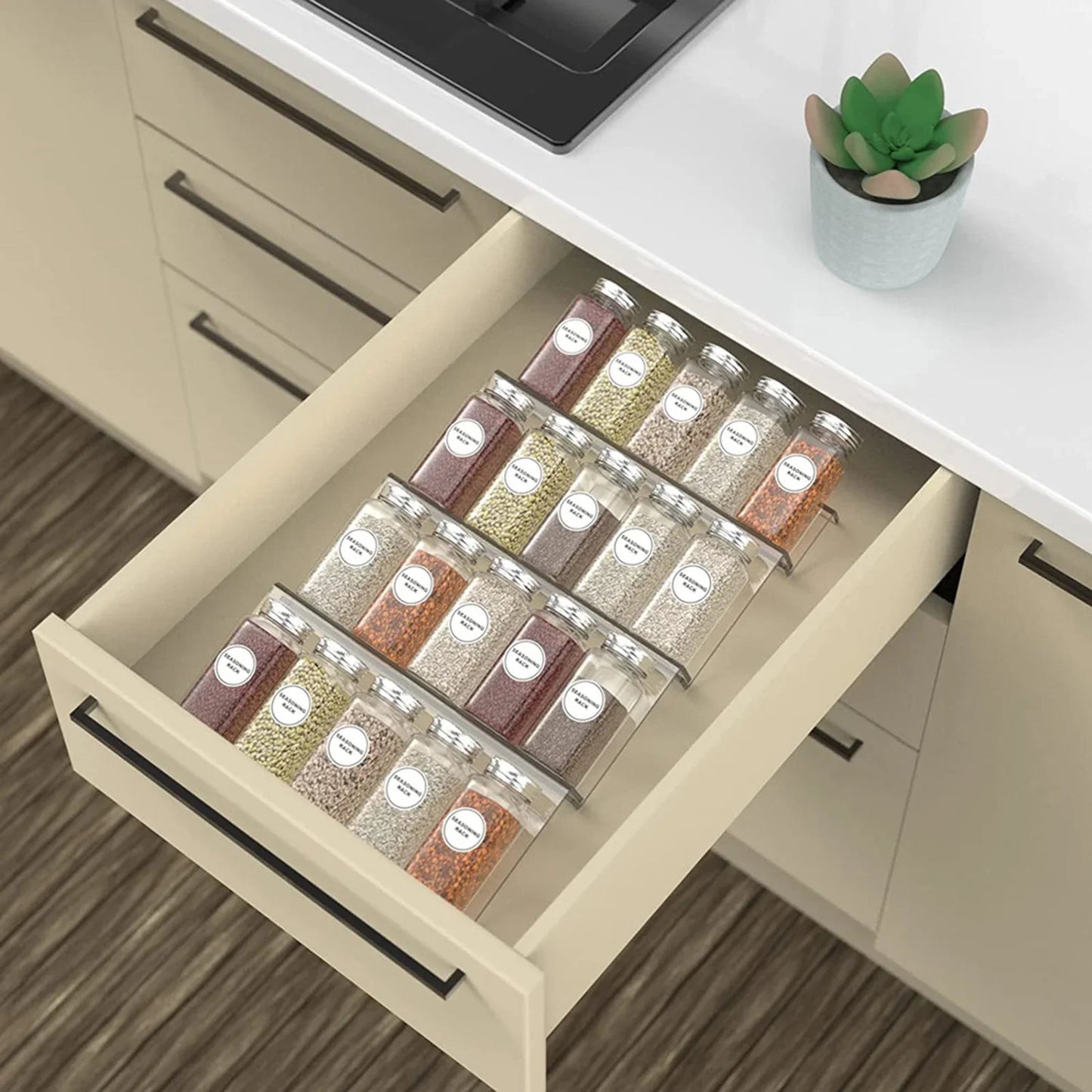 4-Tier Drawer Spice Organizer Expandable Acrylic Spice Rack Tray