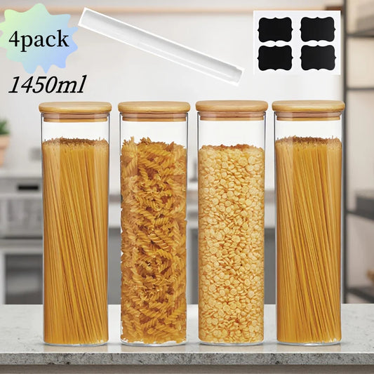 2/4-Pack 1450ml Square Glass Jars, Glass Storage Containers with Lids,