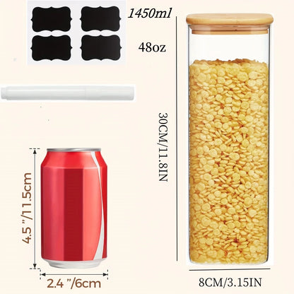 2/4-Pack 1450ml Square Glass Jars, Glass Storage Containers with Lids,