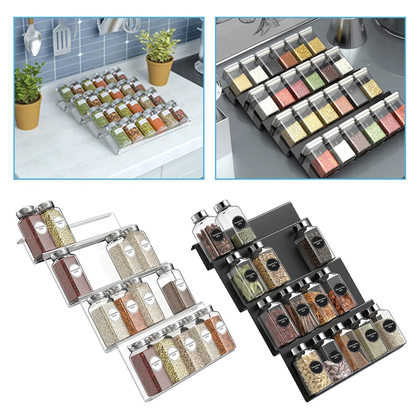 4-Tier Drawer Spice Organizer Expandable Acrylic Spice Rack Tray