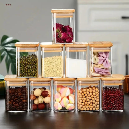 1/4/6/8/12Pcs - Square Food Storage Containers, Kitchen Spice Glass