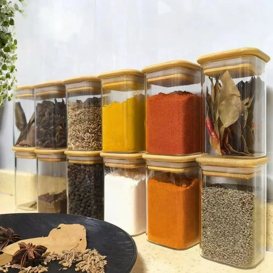 1/4/6/8/12Pcs - Square Food Storage Containers, Kitchen Spice Glass