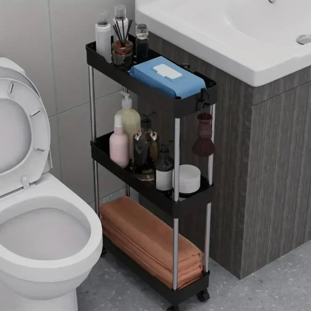 Bathroom Storage Rack with Wheels 3/4 Layer Rolling Utility Cart Bathroom Storage Organizer Multi-purpose Utility Cart