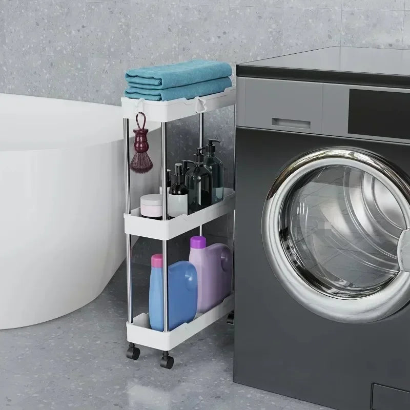 Bathroom Storage Rack with Wheels 3/4 Layer Rolling Utility Cart Bathroom Storage Organizer Multi-purpose Utility Cart
