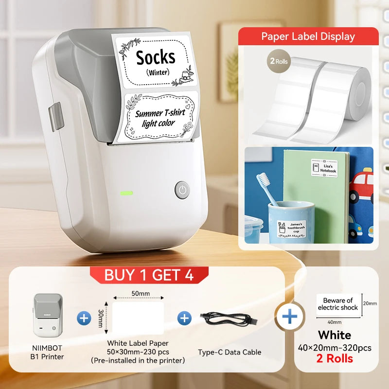 Niimbot B1/B1 PRO Thermal Label Printer Wireless Self-adhesive Bluetooth Inkless Label Maker for Business Price-Tag Sticker