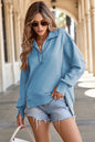Moss Green Buttoned Collared Raw Detail High Low Baggy Sweatshirt with Slits