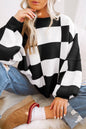 Khaki Checkered Bishop Sleeve Sweater
