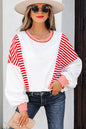 Brown Stripe Colorblock Patchwork Contrast Stitching Oversize Sweatshirt