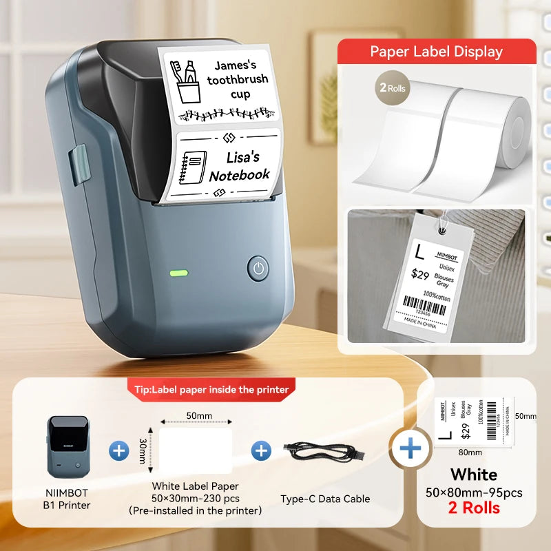 Niimbot B1/B1 PRO Thermal Label Printer Wireless Self-adhesive Bluetooth Inkless Label Maker for Business Price-Tag Sticker